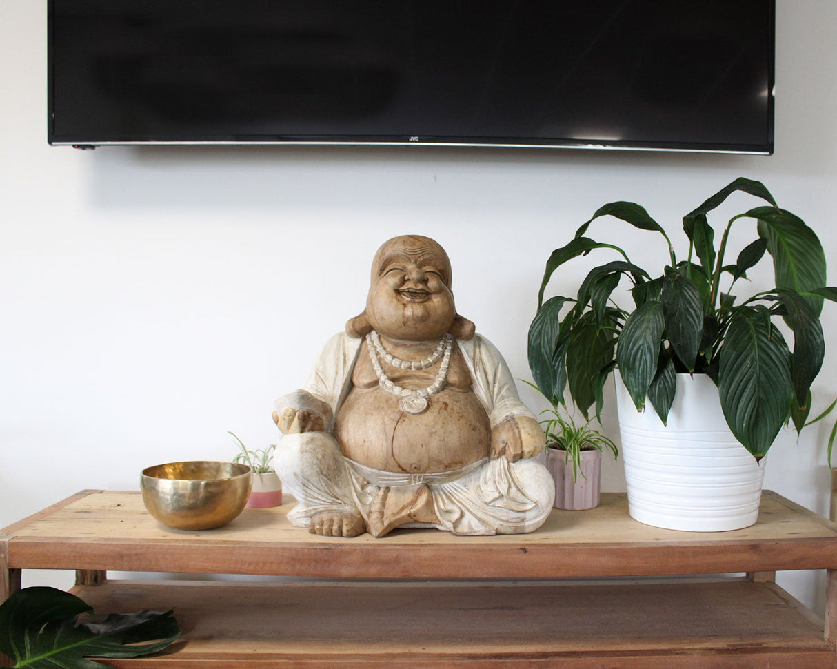 Yorkshire Bonsai Hand Carved Buddha Statue Wooden Decor - 40cm