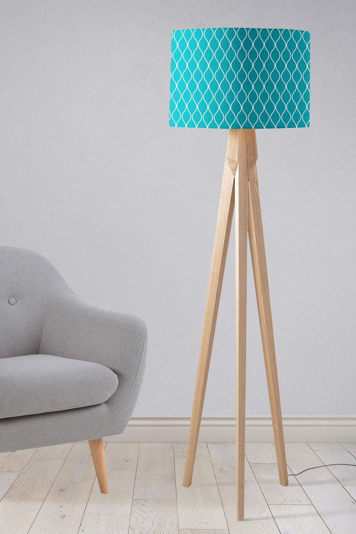 Shadowbright Turquoise Lampshade with a White Geometric Design