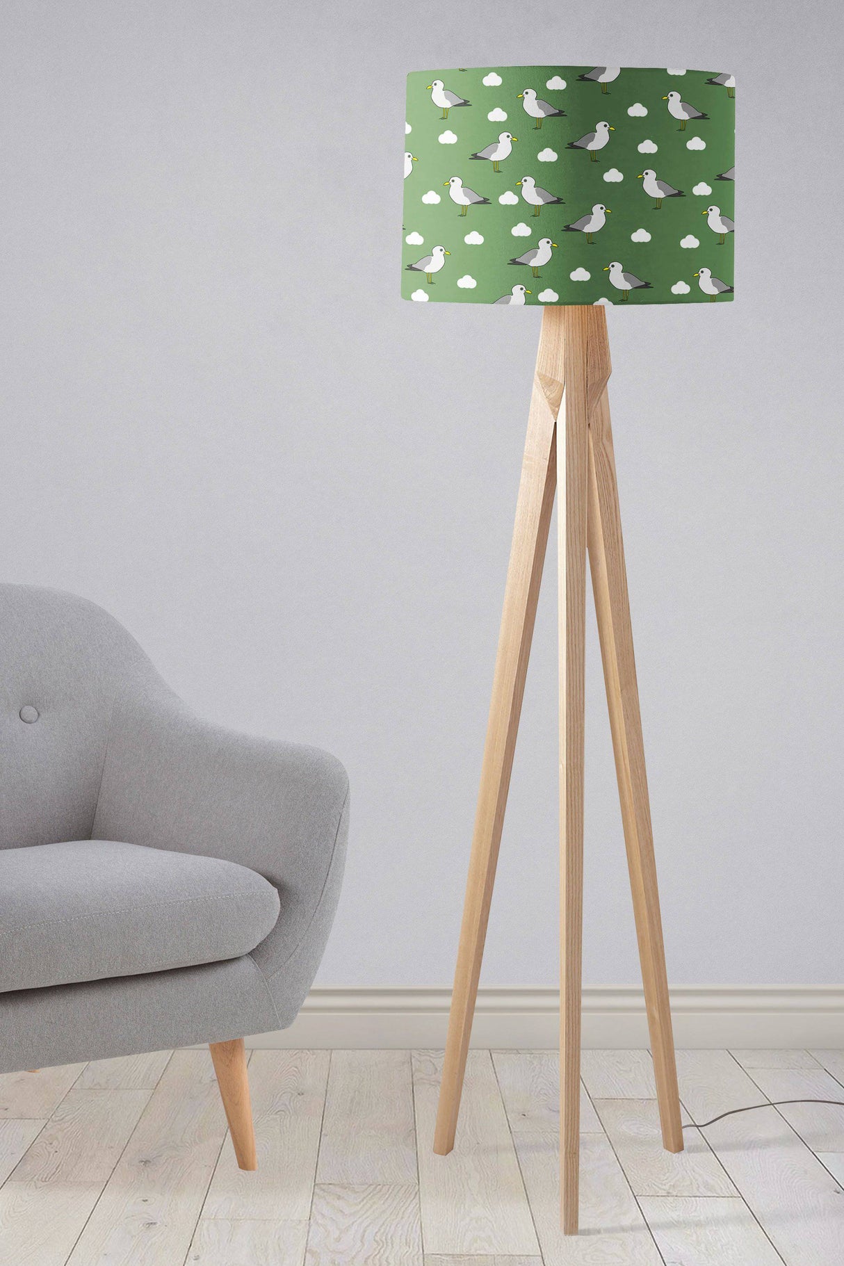 Shadowbright Green Ceiling or Table Lampshade with Seagull Design