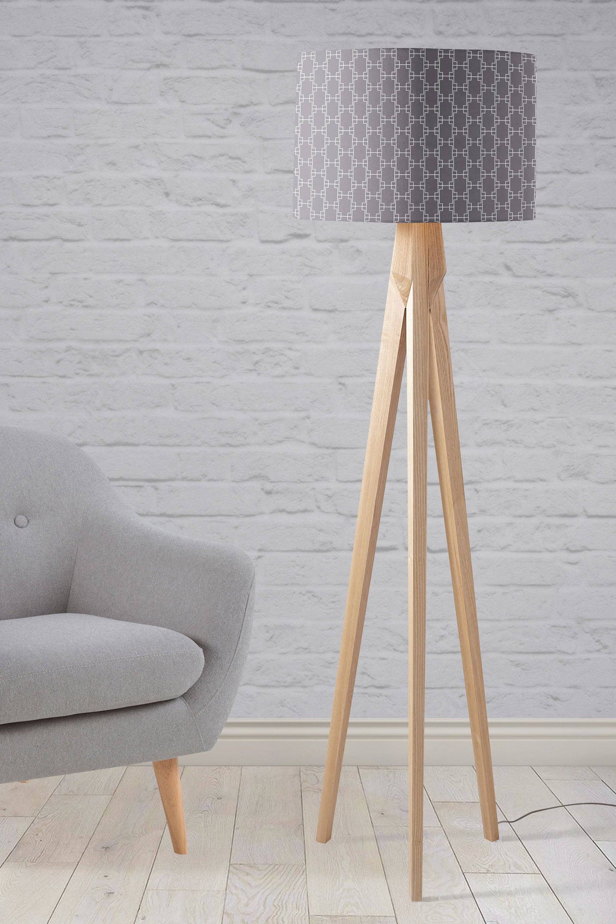 Shadowbright Grey with White Squares Geometric Design Lampshade, Ceiling or Table