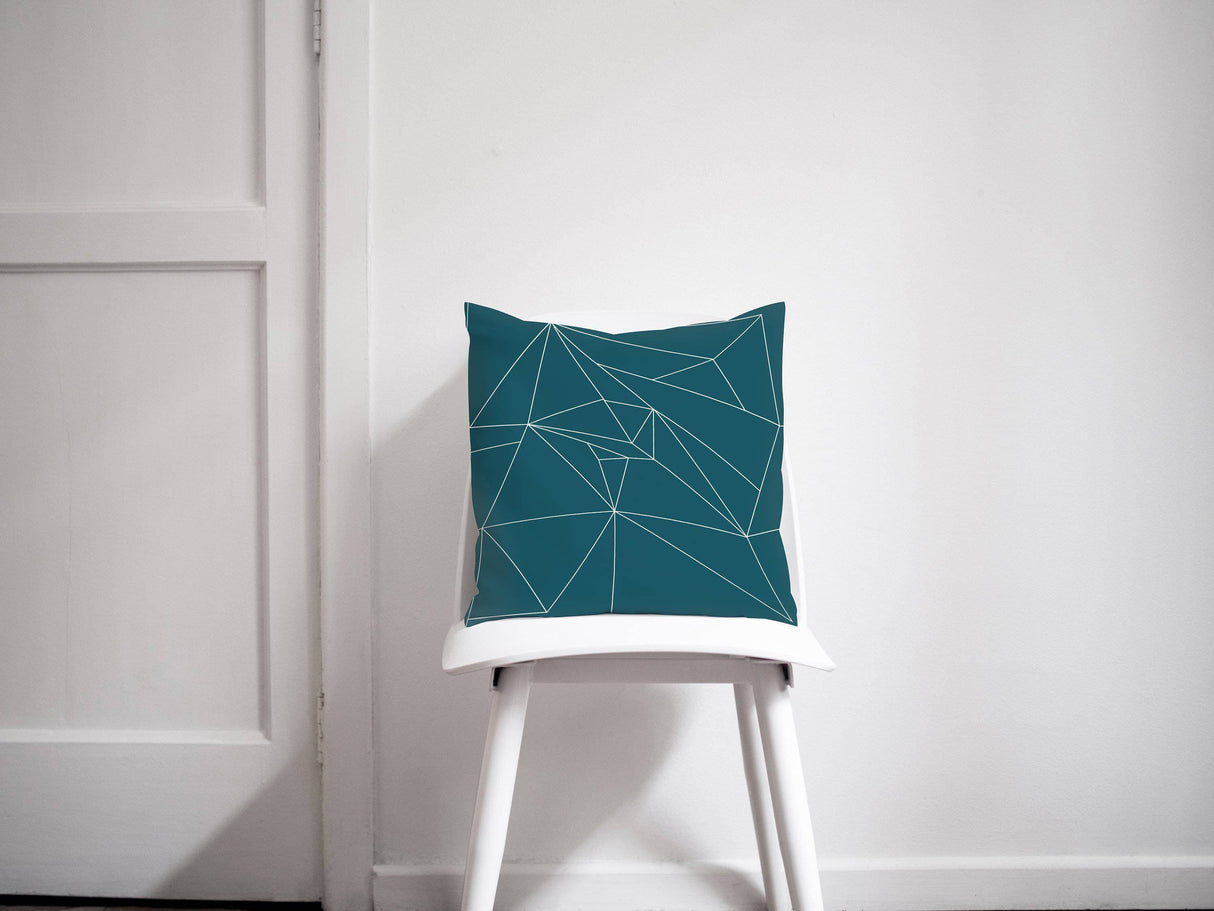 Shadowbright Teal Cushion with a White Geometric Line Design, Throw Pillow