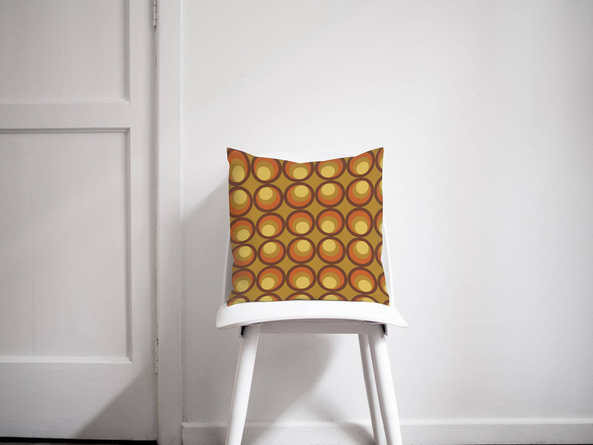 Shadowbright Mustard, Brown and Orange Cushion with a 70's Retro Design