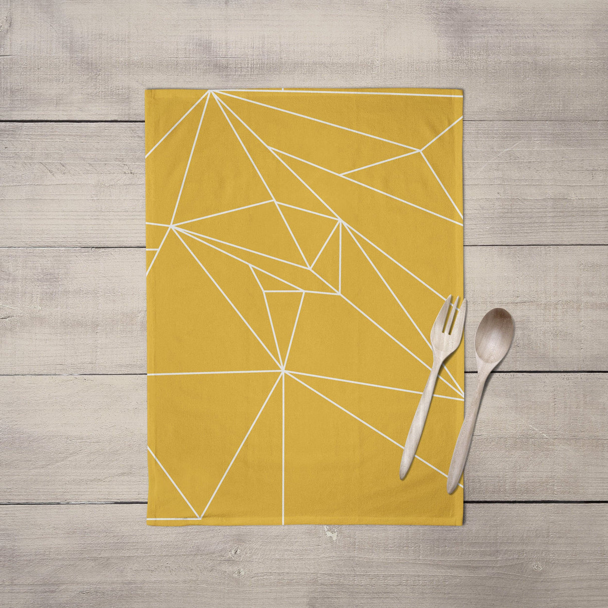 Shadowbright Yellow Tea Towel with a White Geometric Line Design, Dish/Kitchen