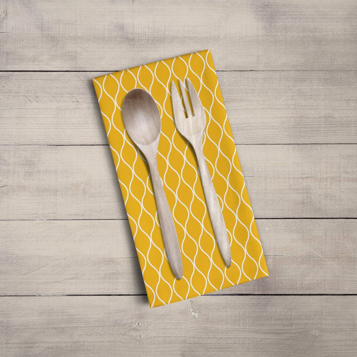 Shadowbright Mustard Yellow Tea Towel with White Geometric Design,