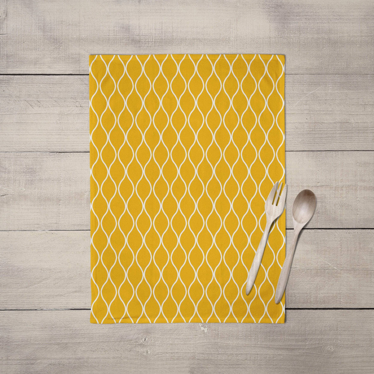 Shadowbright Mustard Yellow Tea Towel with White Geometric Design,