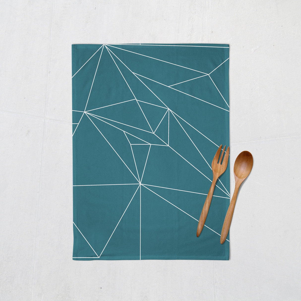 Shadowbright Teal Tea Towel with a White Line Geometric Design, Dish/Kitchen Towel