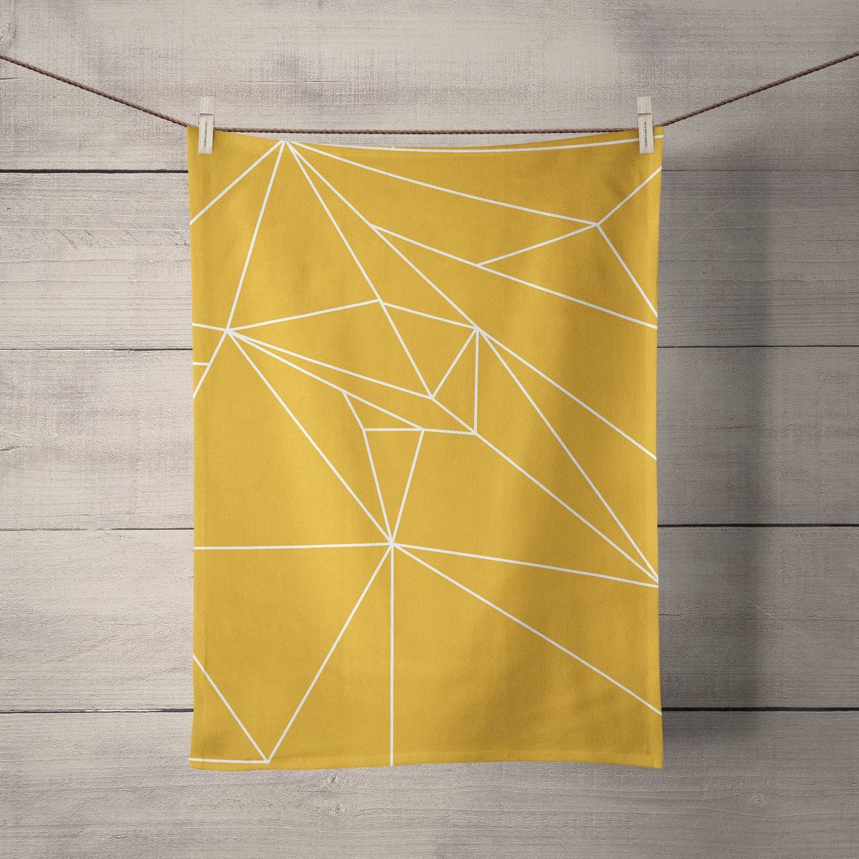 Shadowbright Yellow Tea Towel with a White Geometric Line Design, Dish/Kitchen