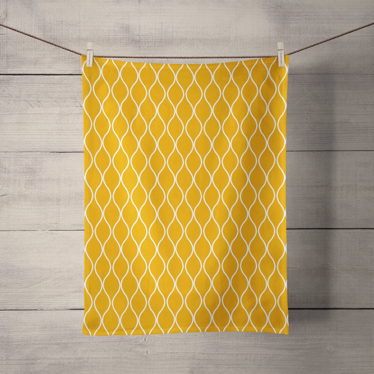 Shadowbright Mustard Yellow Tea Towel with White Geometric Design,