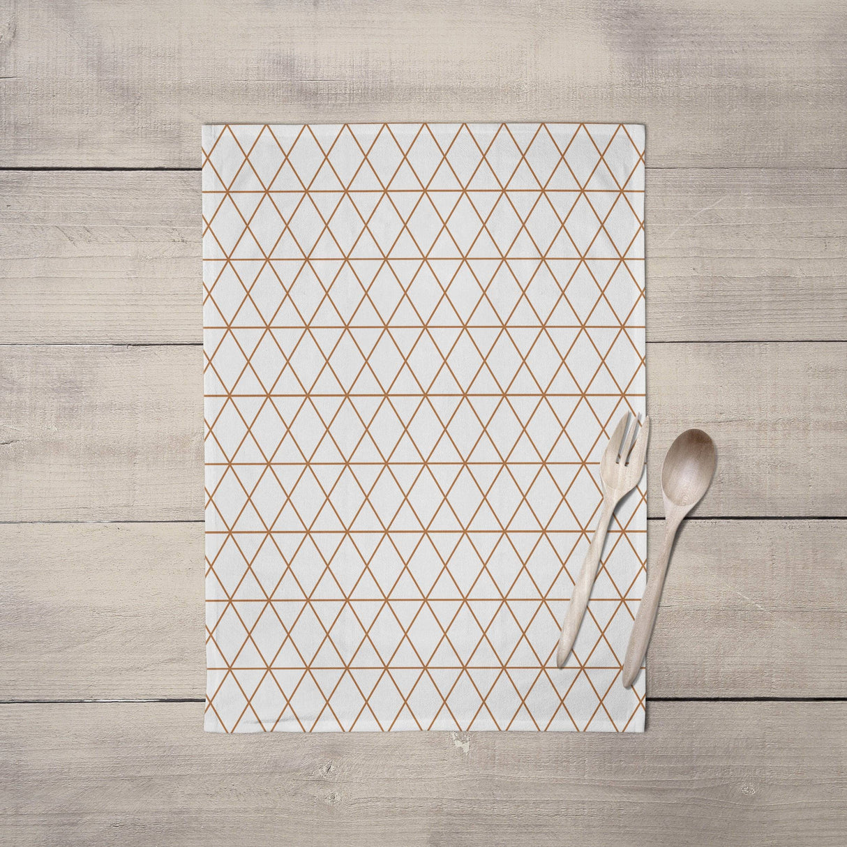 Shadowbright Dish/Kitchen White Tea Towel with Copper Lines Geometric Design