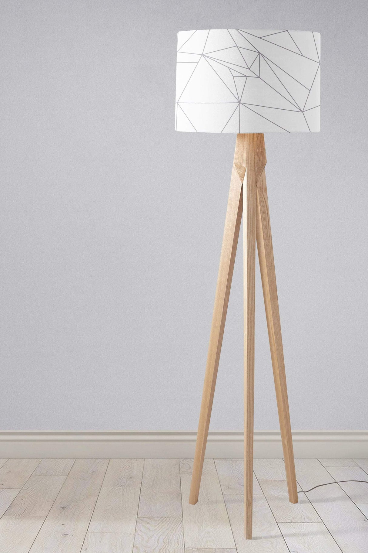 Shadowbright White Lampshade with a Grey Lines Geometric Design