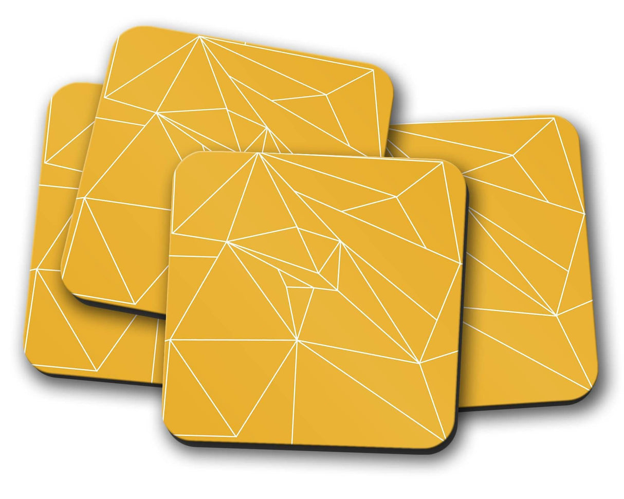 Shadowbright Yellow Coasters with a White Line Geometric Design, Table Mat