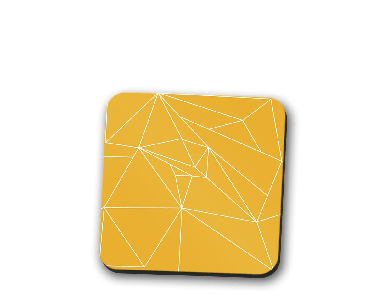 Shadowbright Yellow Coasters with a White Line Geometric Design, Table Mat