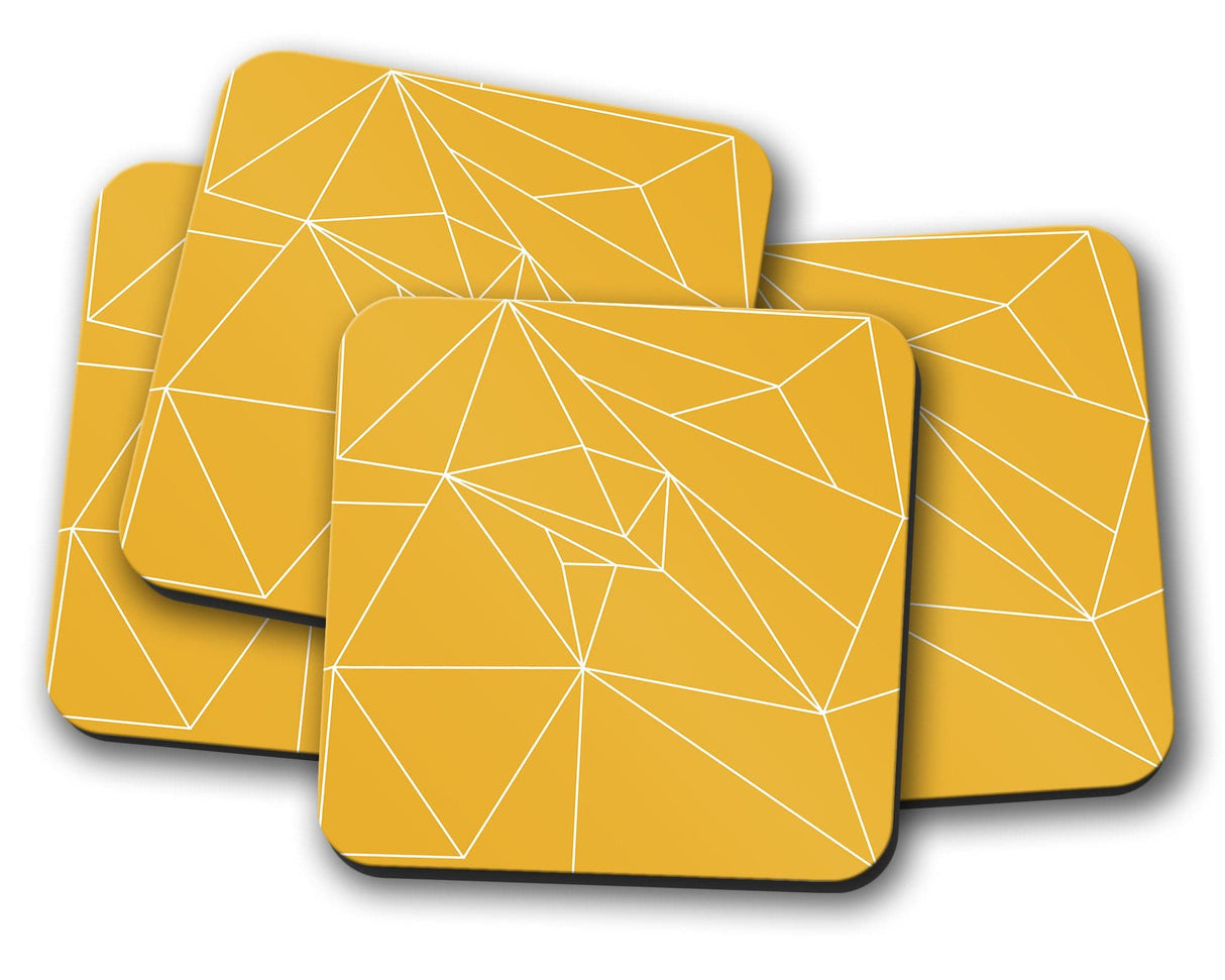 Shadowbright Yellow Coasters with a White Line Geometric Design, Table Mat