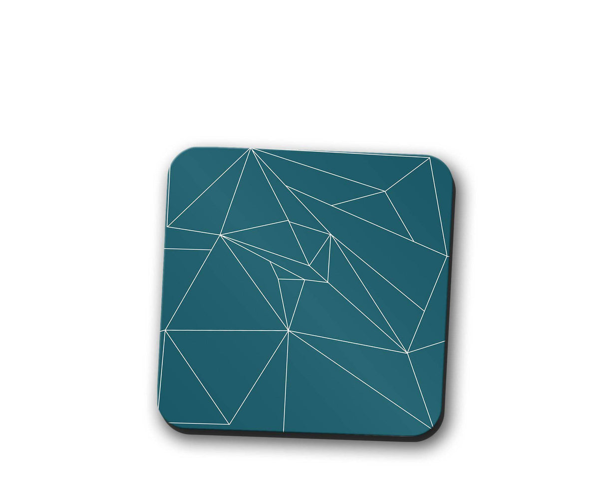 Shadowbright Teal Coasters with a White Line Geometric Design - 9cm x 9cm