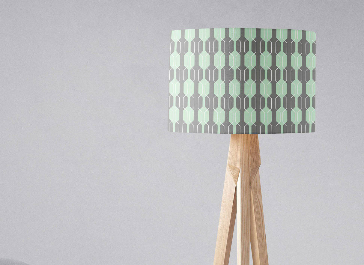 Shadowbright Grey Lampshade with Mint Green Geometric Design, Ceiling or Table