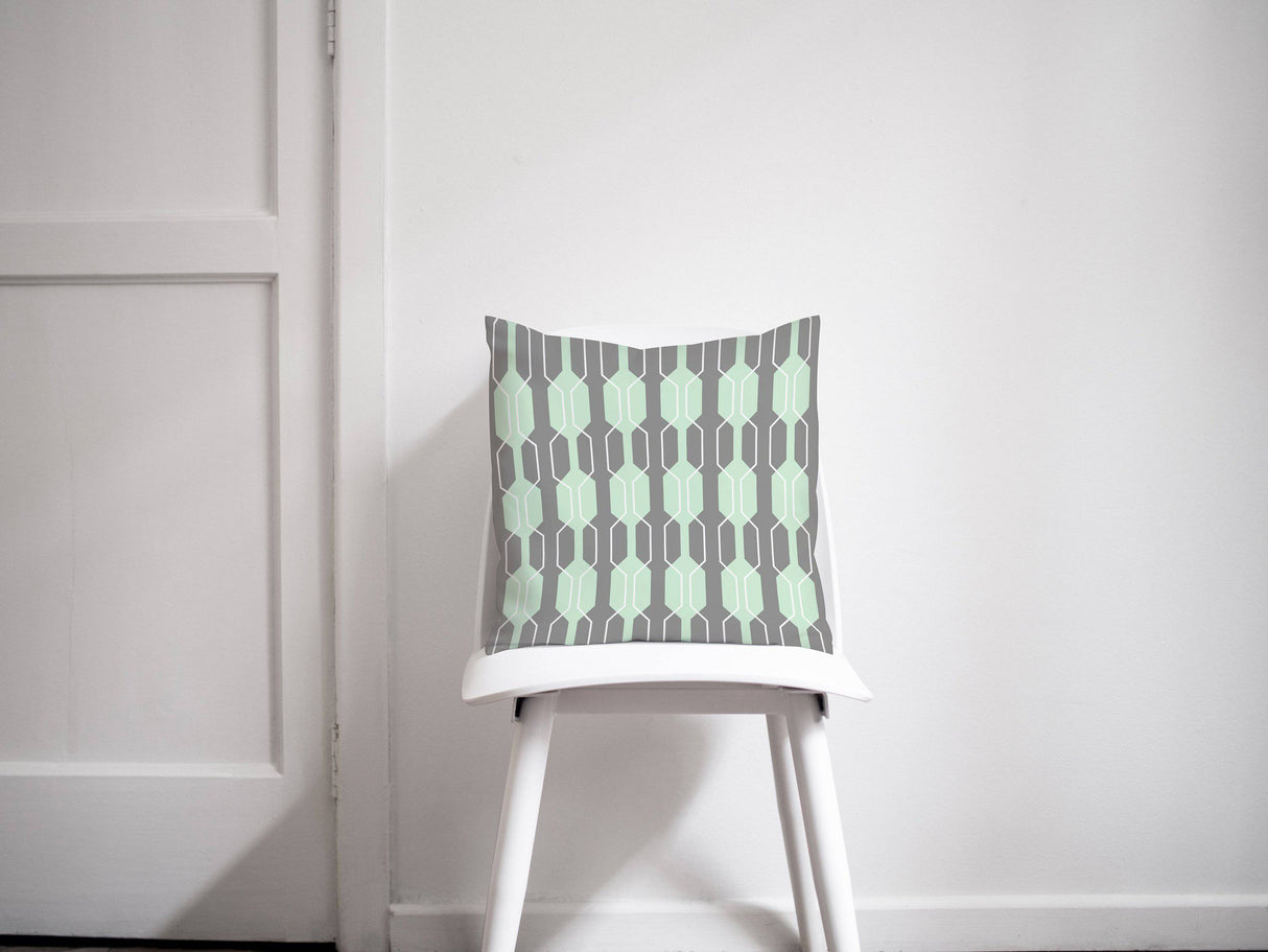 Shadowbright Grey and Mint Green Geometric Design Cushion, Throw Pillow