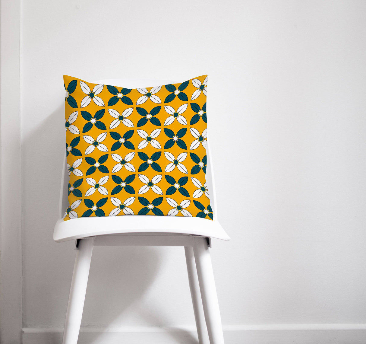 Shadowbright Yellow and Navy Blue Geometric Design Cushion, Throw Pillow