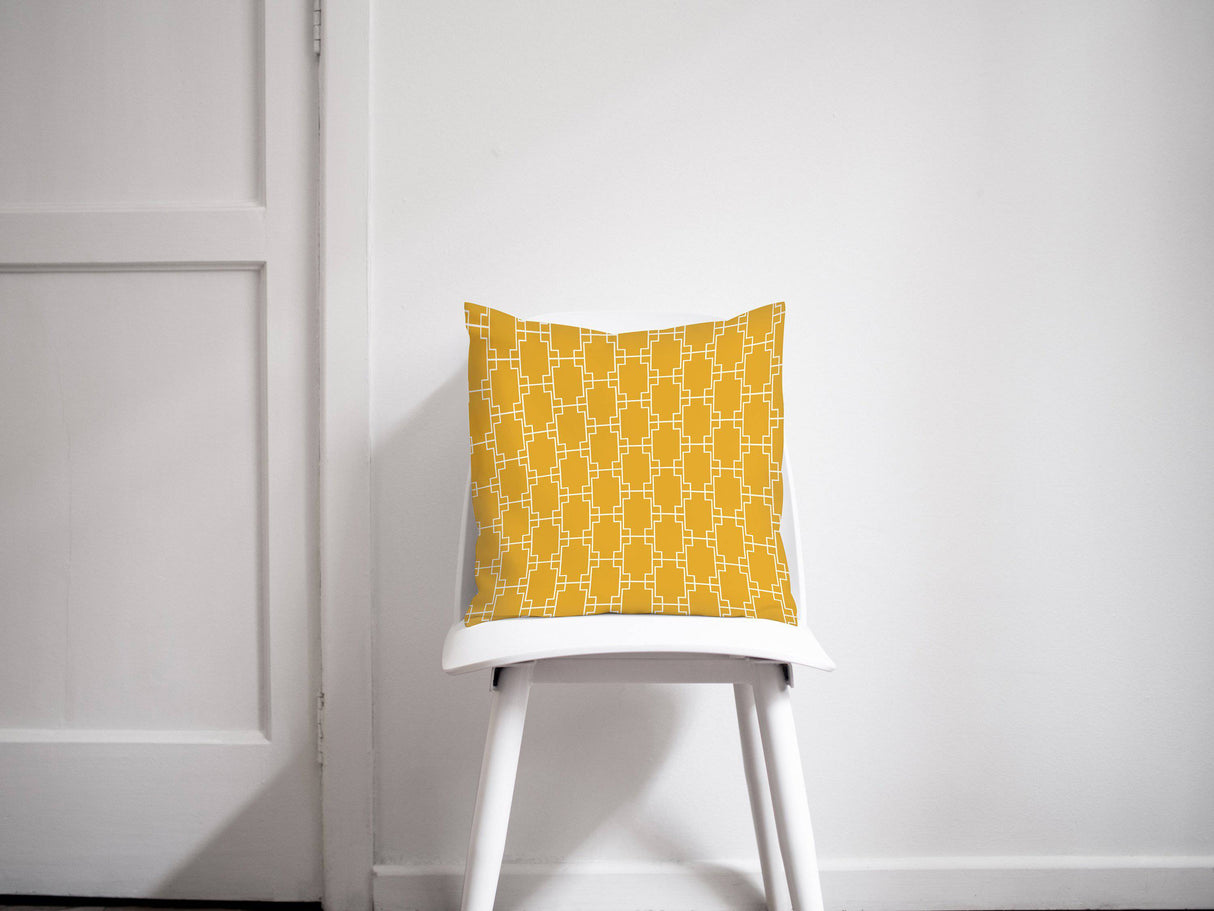 Shadowbright Yellow Cushion with White Squares Geometric Design, Throw Pillow