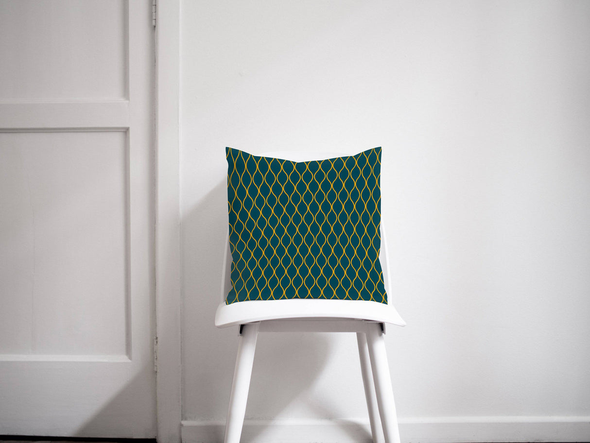 Shadowbright Teal Cushion with Yellow Geometric Design, Throw Pillow