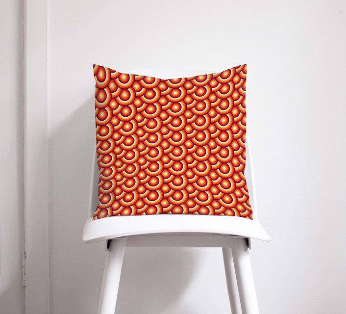 Shadowbright Orange Cushion with a 70's Retro Circles Design, Throw Pillow