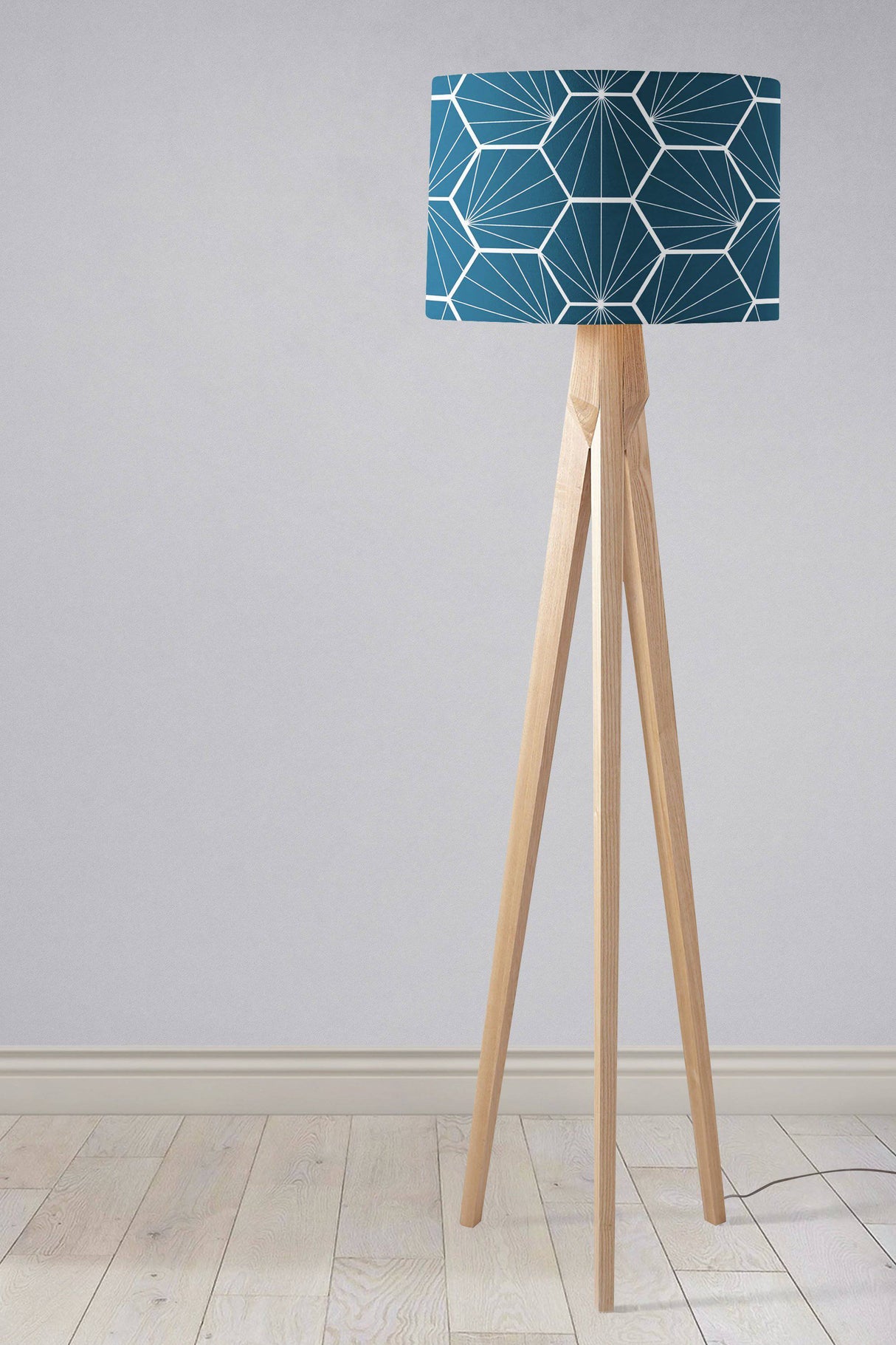 Shadowbright Peacock Blue Ceiling or Table Lampshade with White Hexagon Design