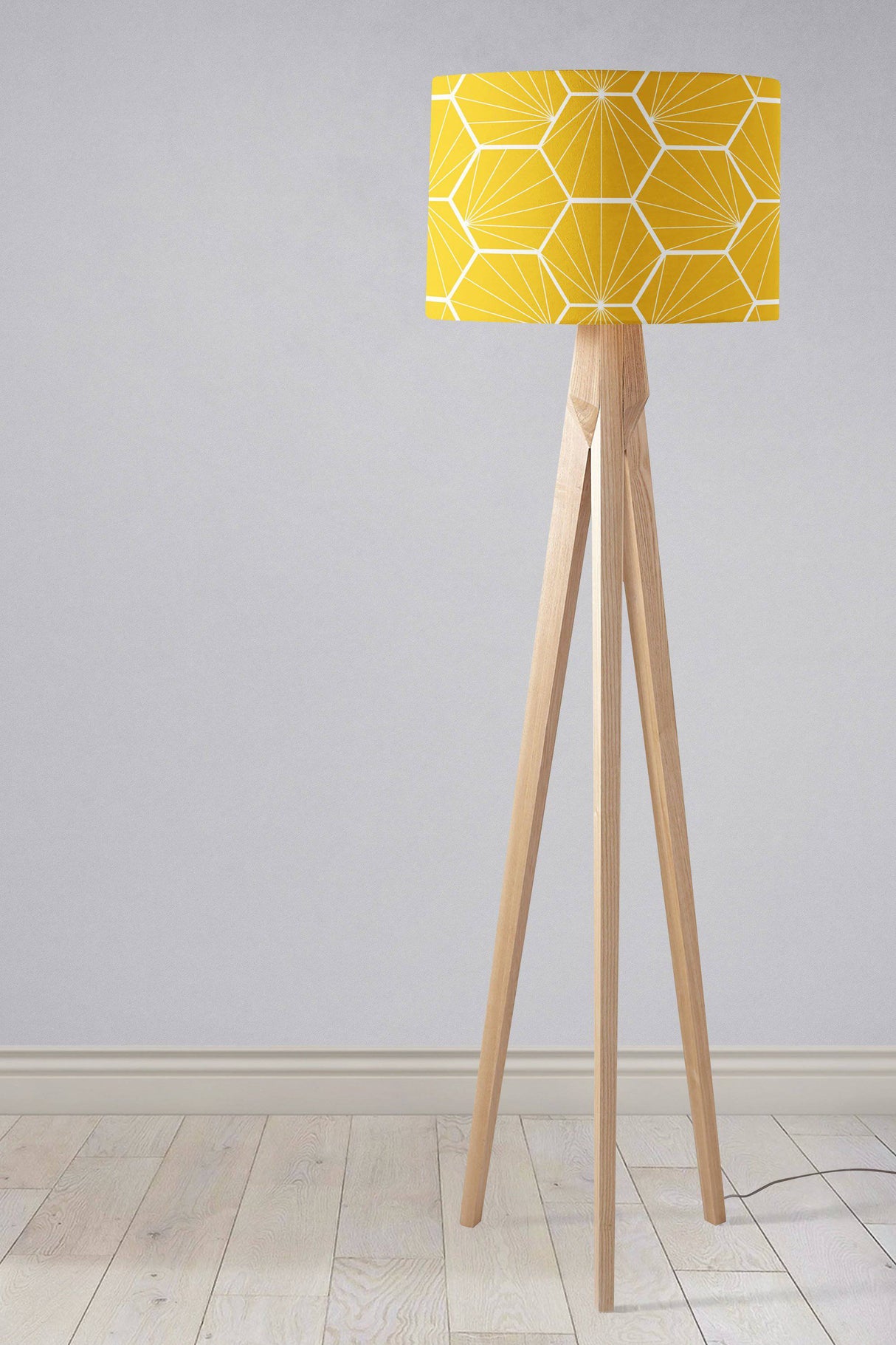Shadowbright Yellow Lampshade with White Hexagon Design