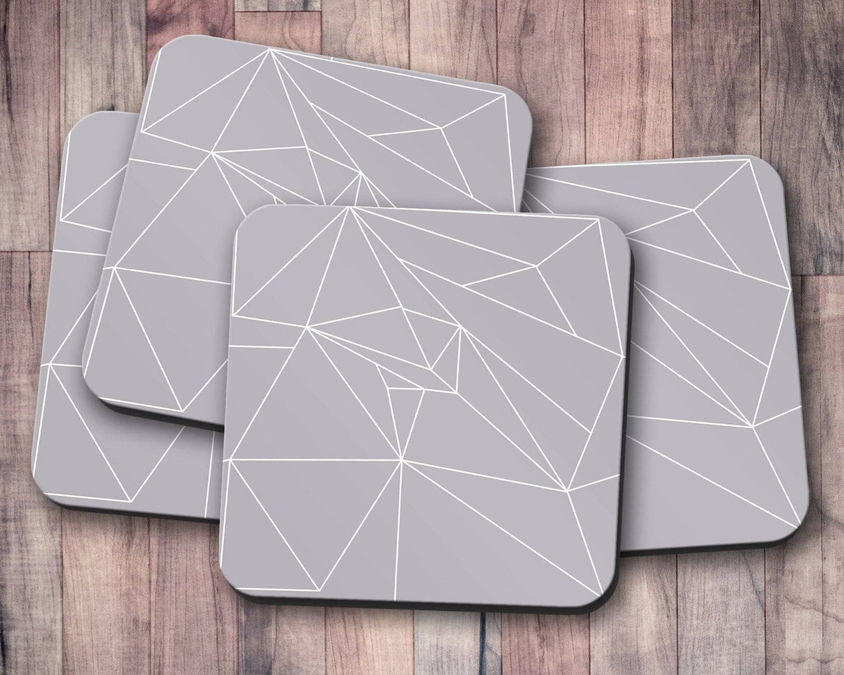Shadowbright Grey Coasters with White Lines Geometric Design, Table Decor Mat