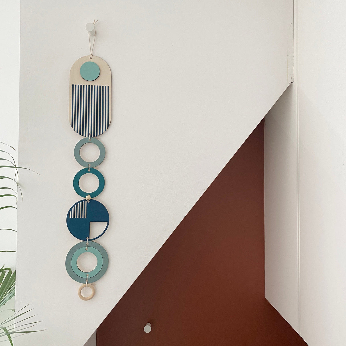 Blue Geometric Wood Wall Art | Slim-Line Tapestry Decor