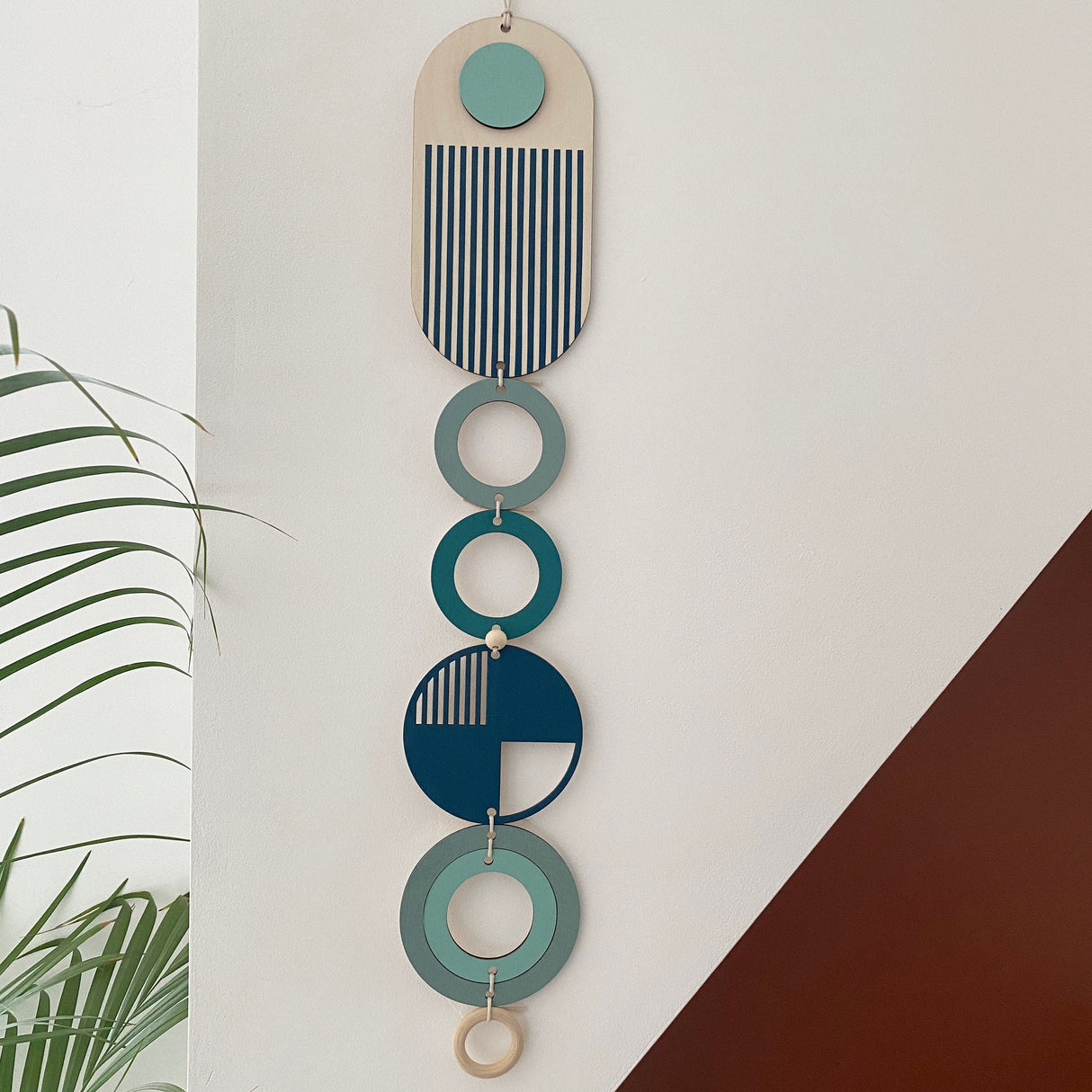 Blue Geometric Wood Wall Art | Slim-Line Tapestry Decor