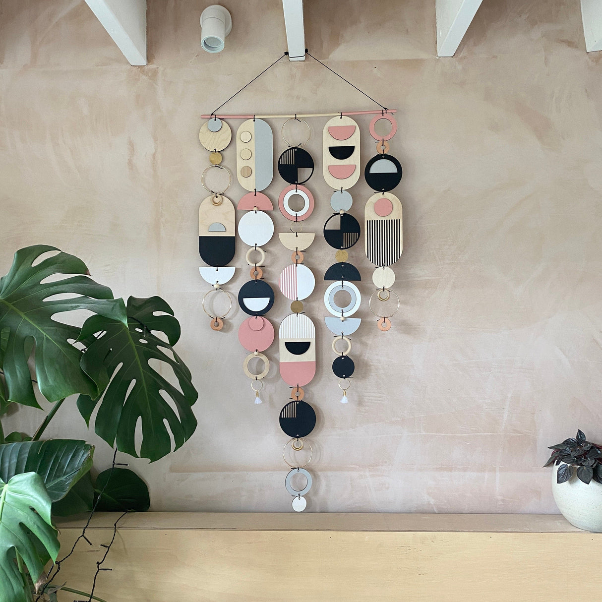 Large Pink & Grey Geometric Wall Art