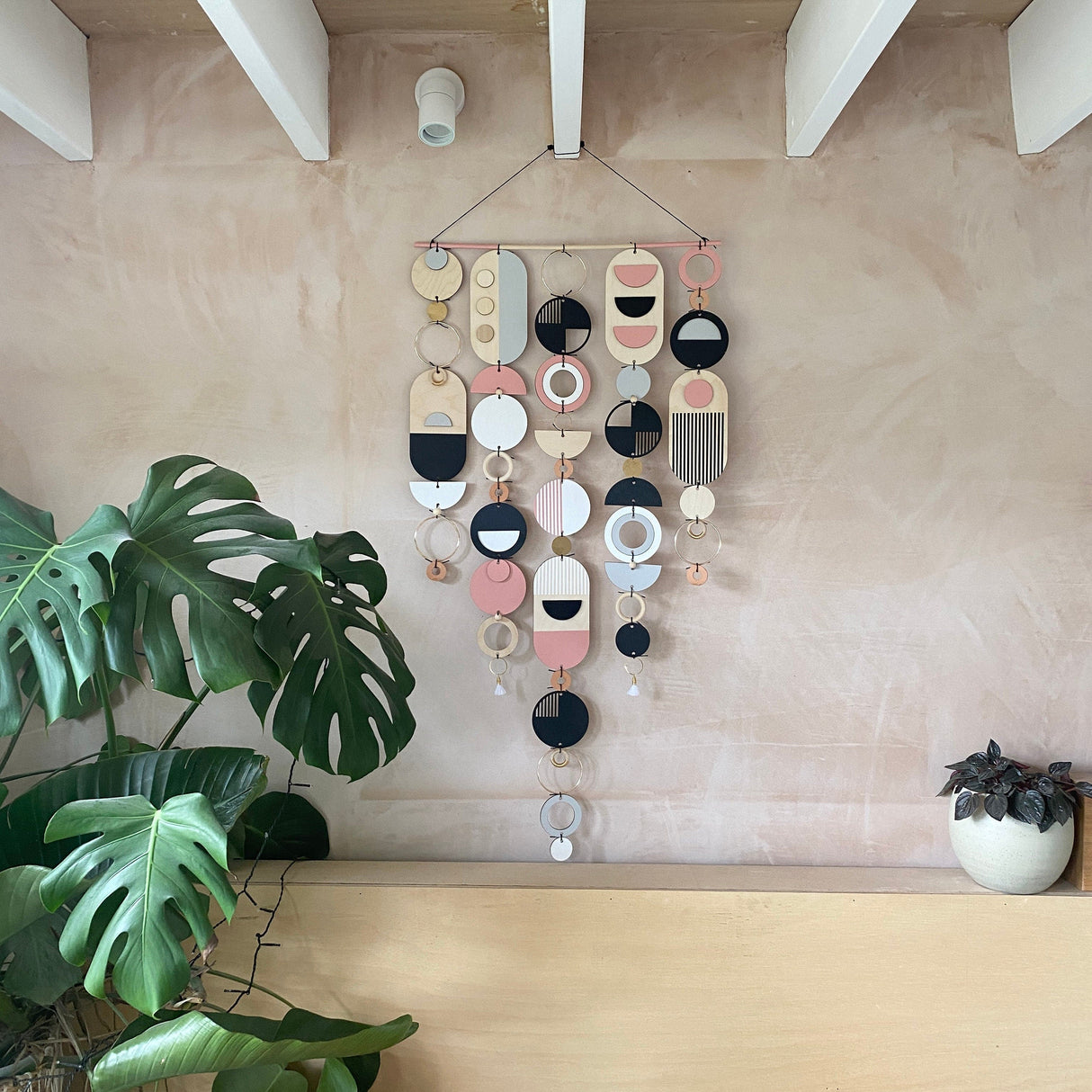 Large Pink & Grey Geometric Wall Art