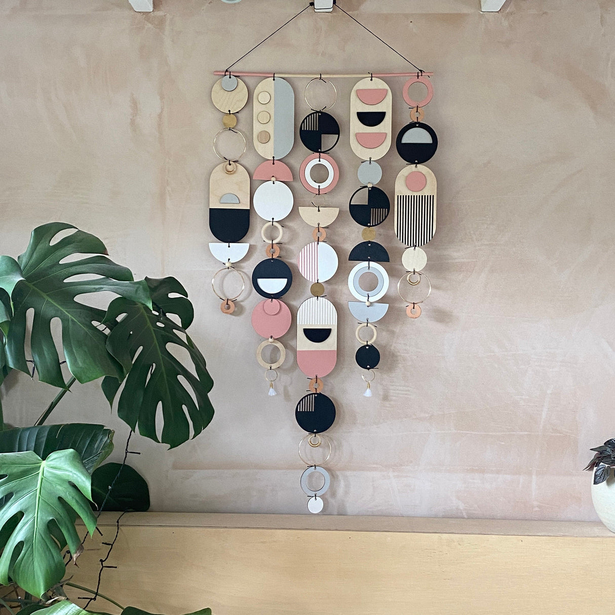Large Pink & Grey Geometric Wall Art