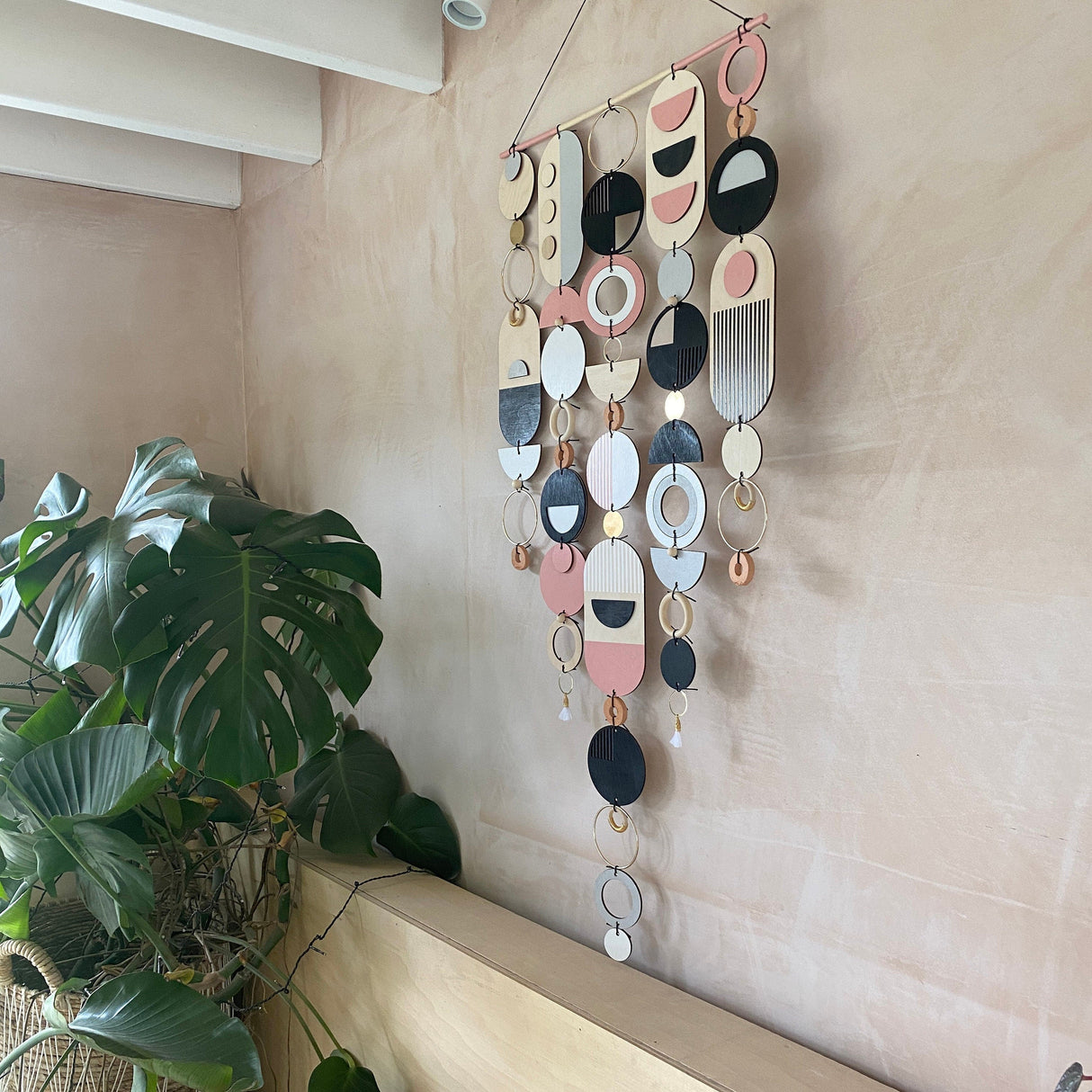 Large Pink & Grey Geometric Wall Art
