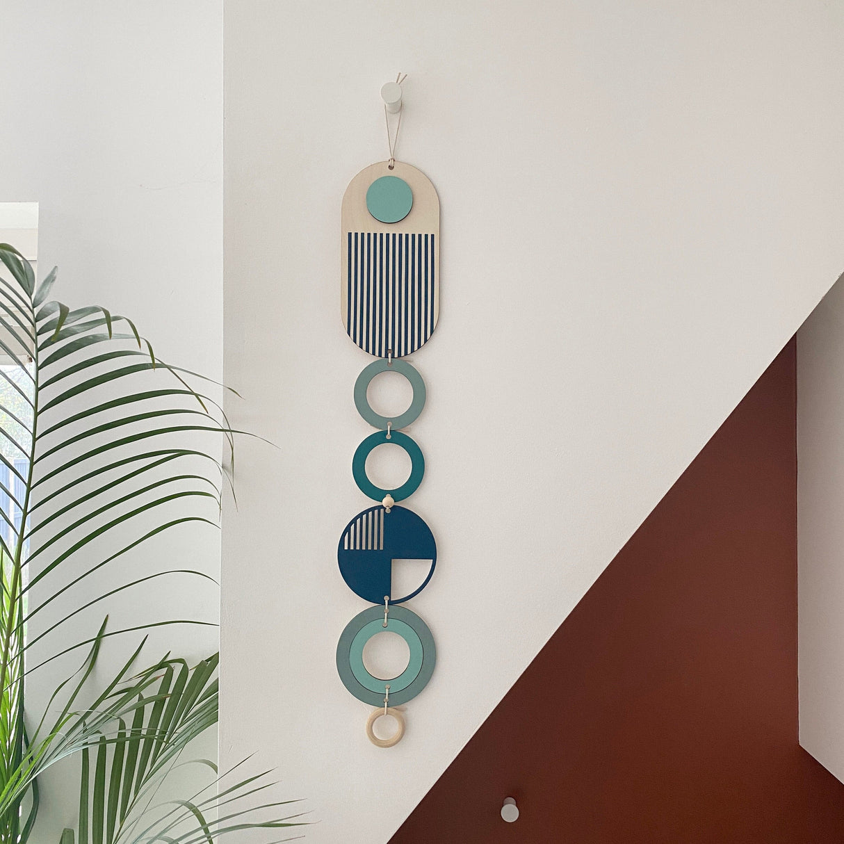 Blue Geometric Wood Wall Art | Slim-Line Tapestry Decor