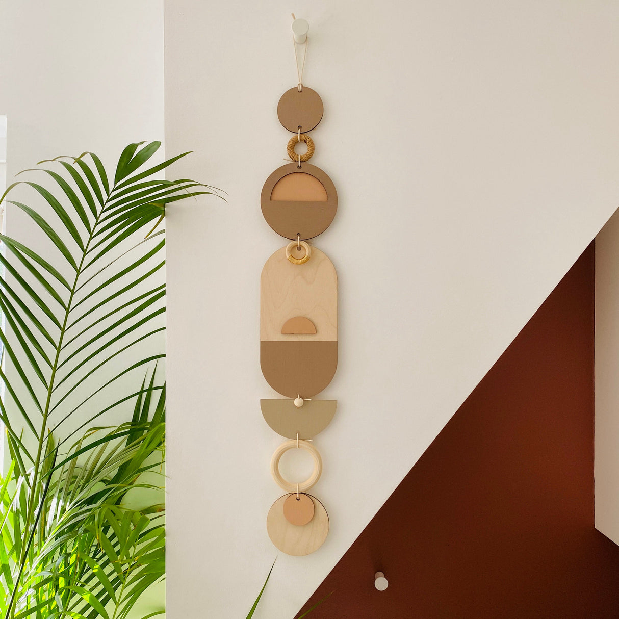 Soft Pink Geometric Wall Art | Neutral Wood Tapestry Decor