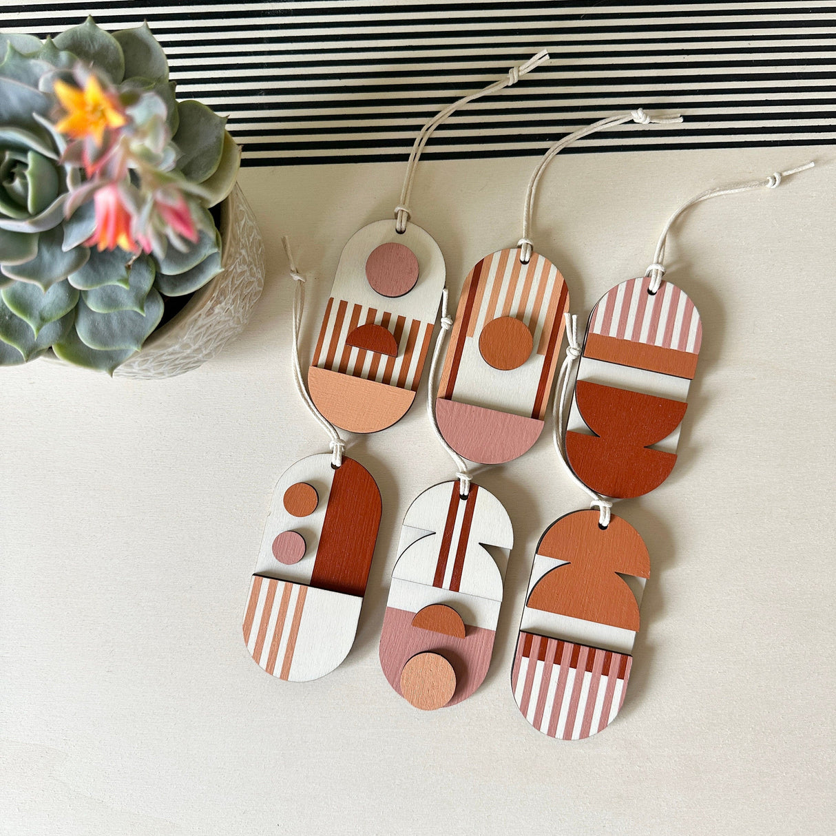 Warm Tones Small Geometric Wall Hanging – Mini Mid‑Century Wooden Art