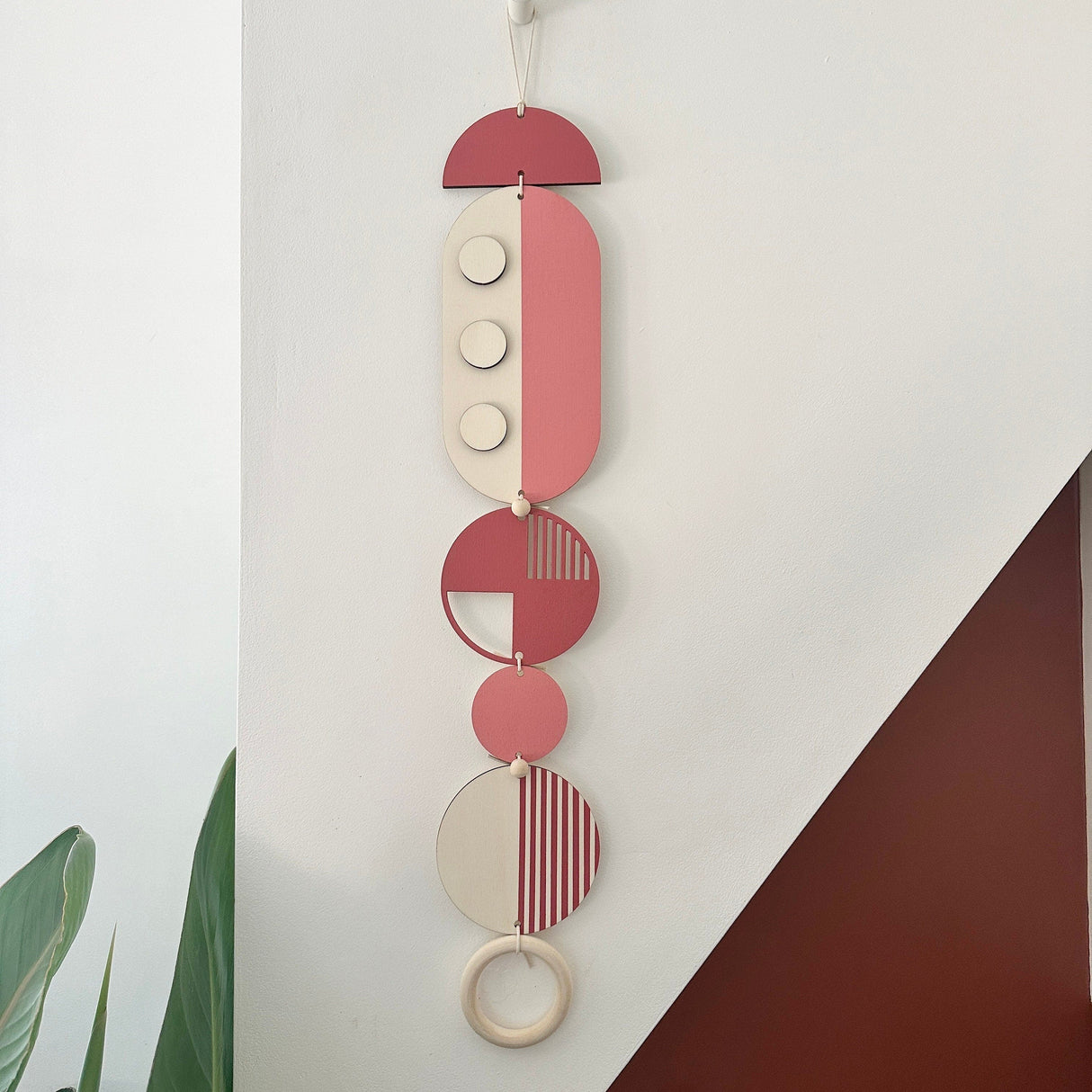 Pink Modern Wall Art - Geometric Wooden Artwork