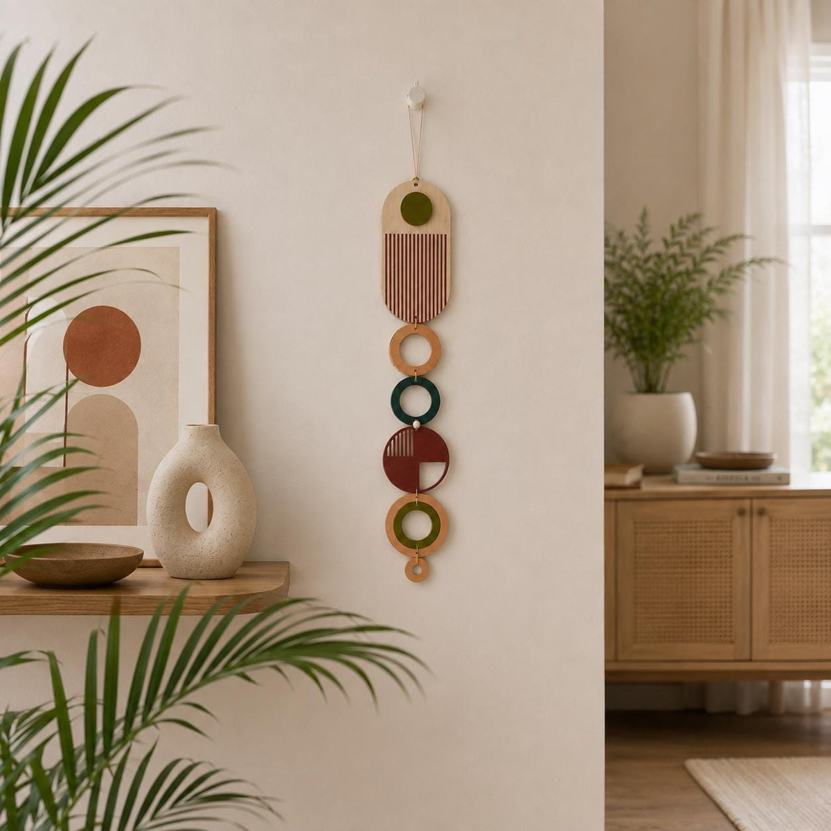 Modern Geometric Wood Wall Art | Slim Centrepiece Tapestry Decor