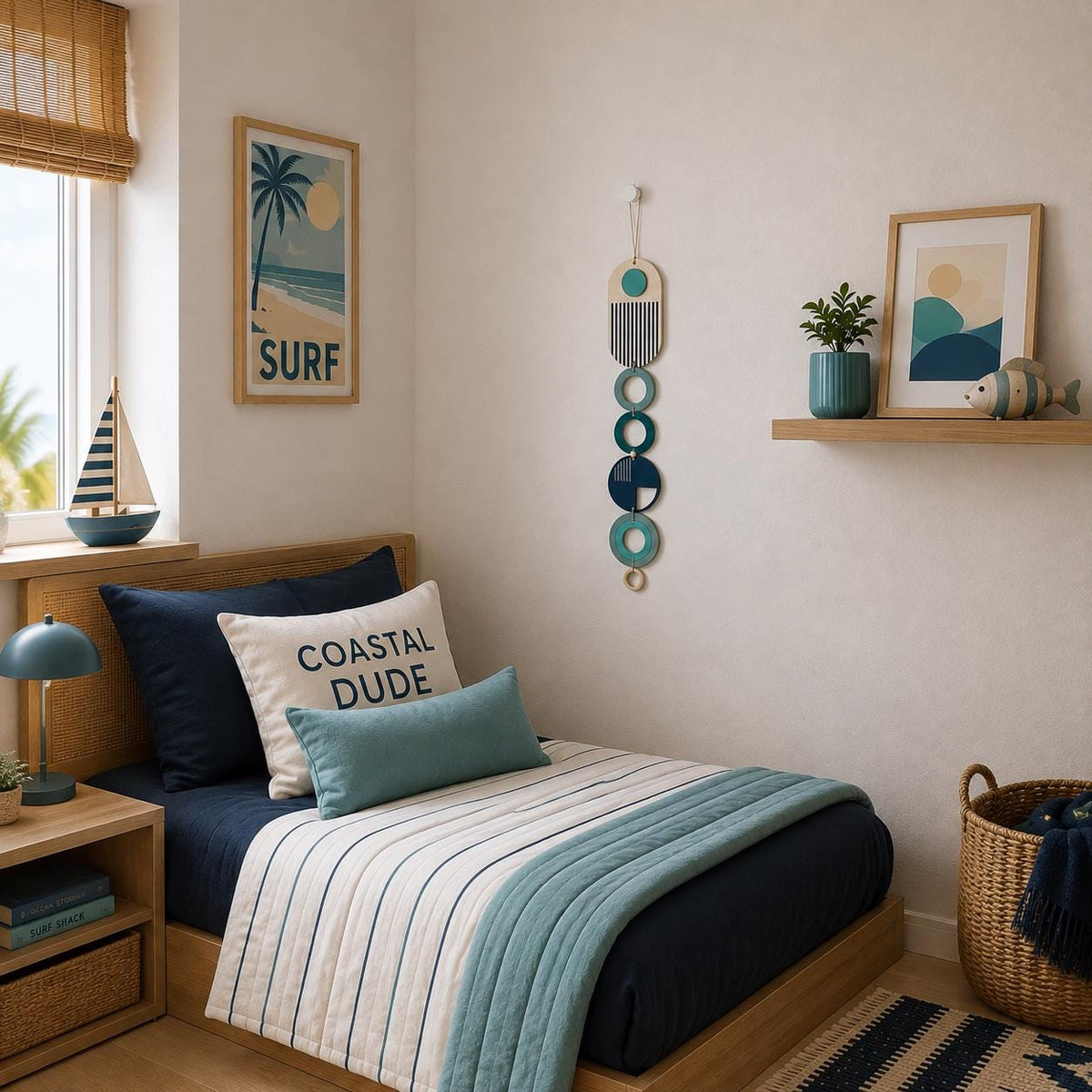 Modern Geometric Wood Wall Art | Slim Centrepiece Tapestry Decor