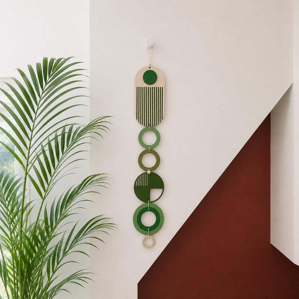 Modern Geometric Wood Wall Art | Slim Centrepiece Tapestry Decor