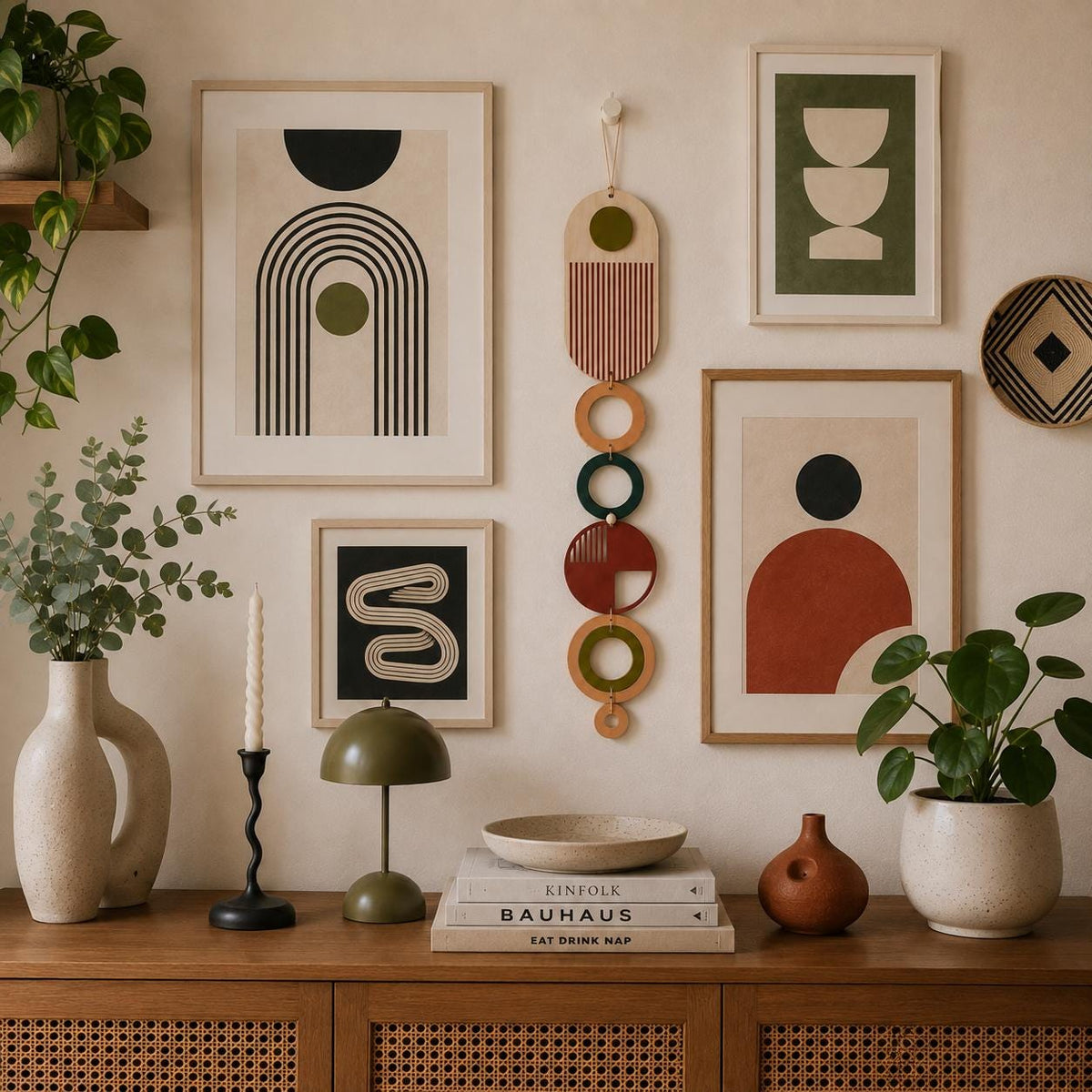 Modern Geometric Wood Wall Art | Slim Centrepiece Tapestry Decor