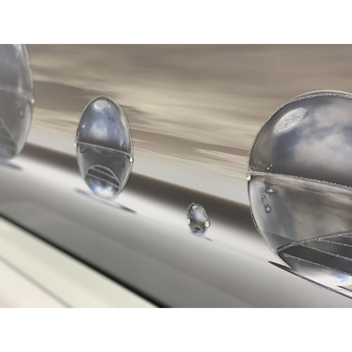 Pagazzi Metallic Silver Liquid Art with Mirrored Frame - 67x117cm