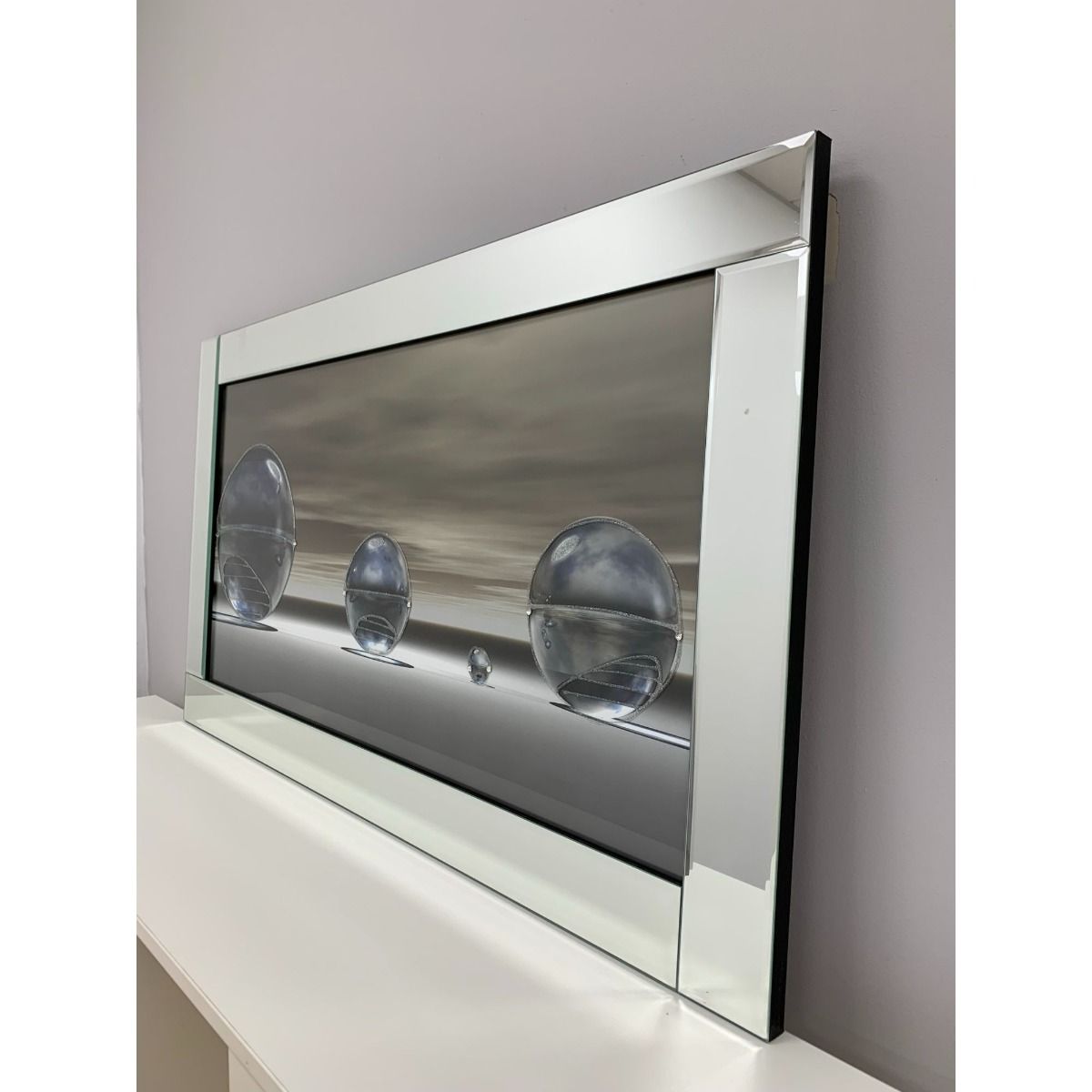 Pagazzi Metallic Silver Liquid Art with Mirrored Frame - 67x117cm