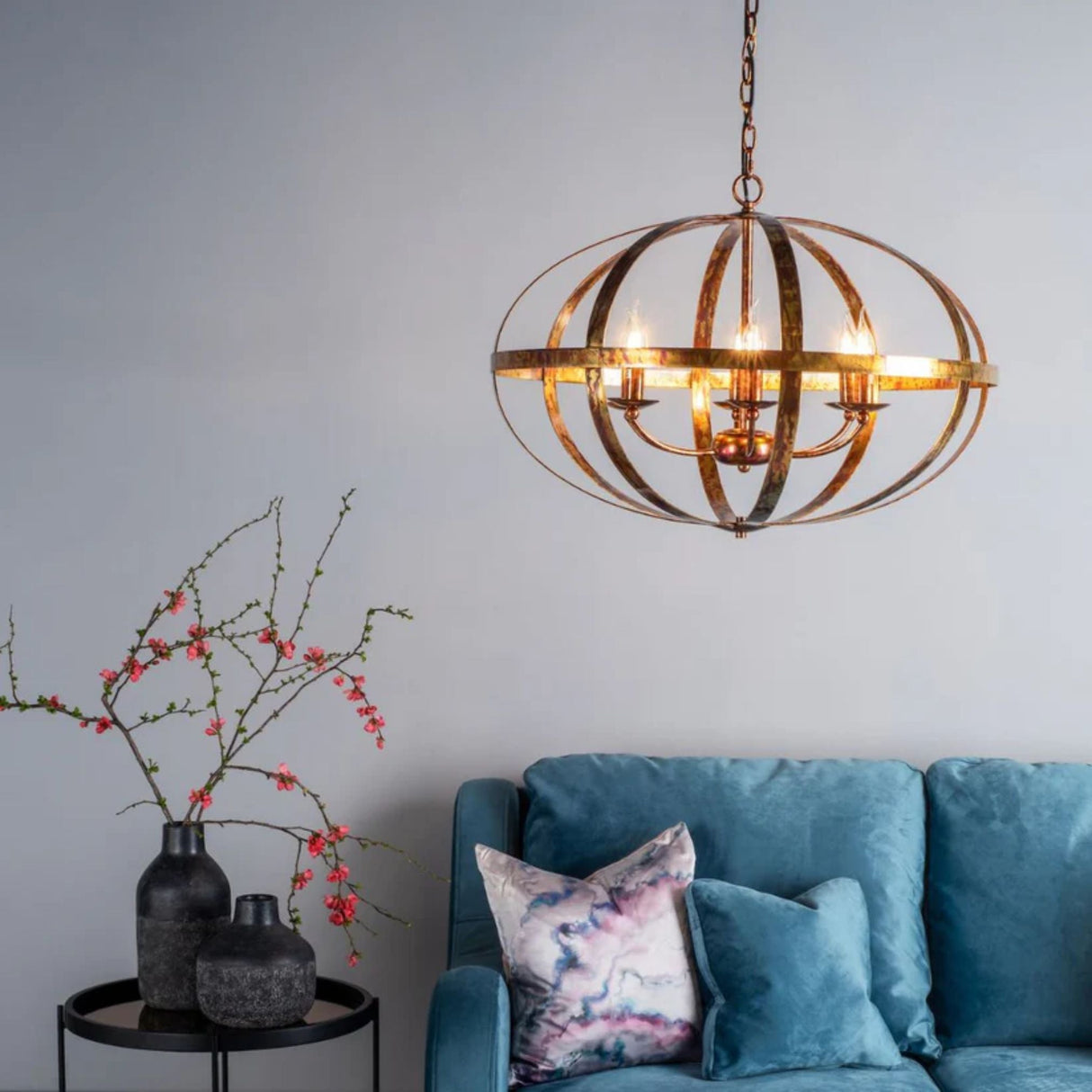Pagazzi Inga 6 Light Petrol Copper Pendant Ceiling Light