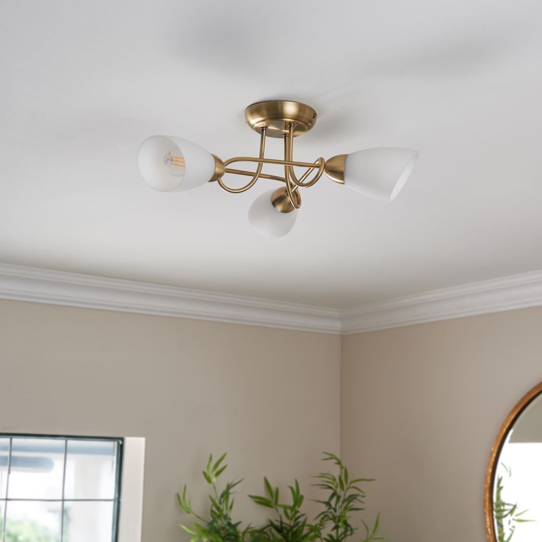 Pagazzi Jaco 3-Light Semi-Flush Antique Brass Ceiling Light