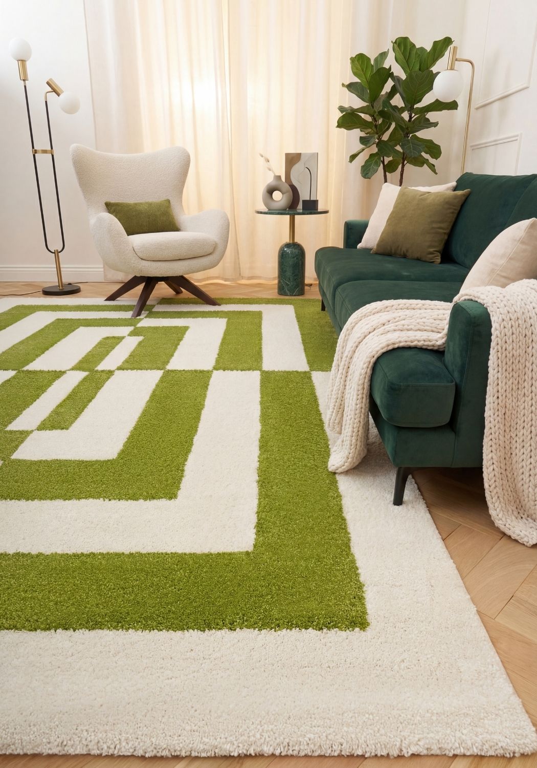 The Rugs Joli Geometric Green & White Rug