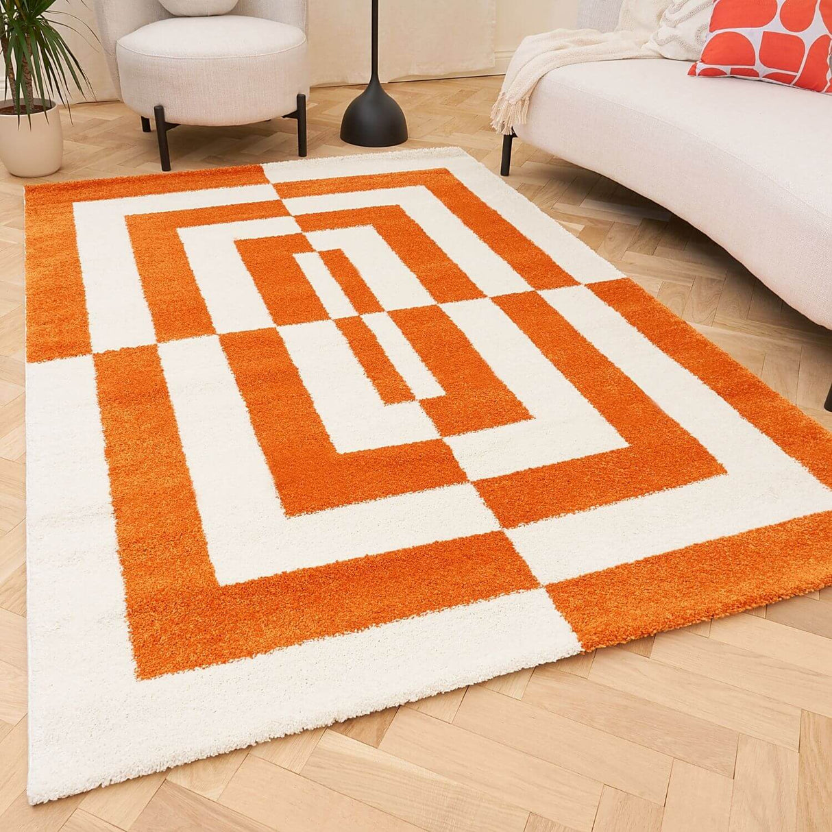 The Rugs Joli Geometric Orange & White Rug