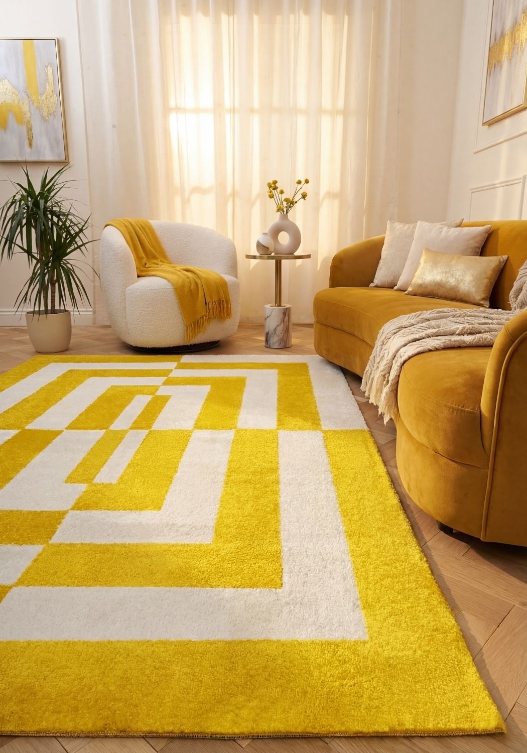 The Rugs Joli Geometric Yellow White Rug