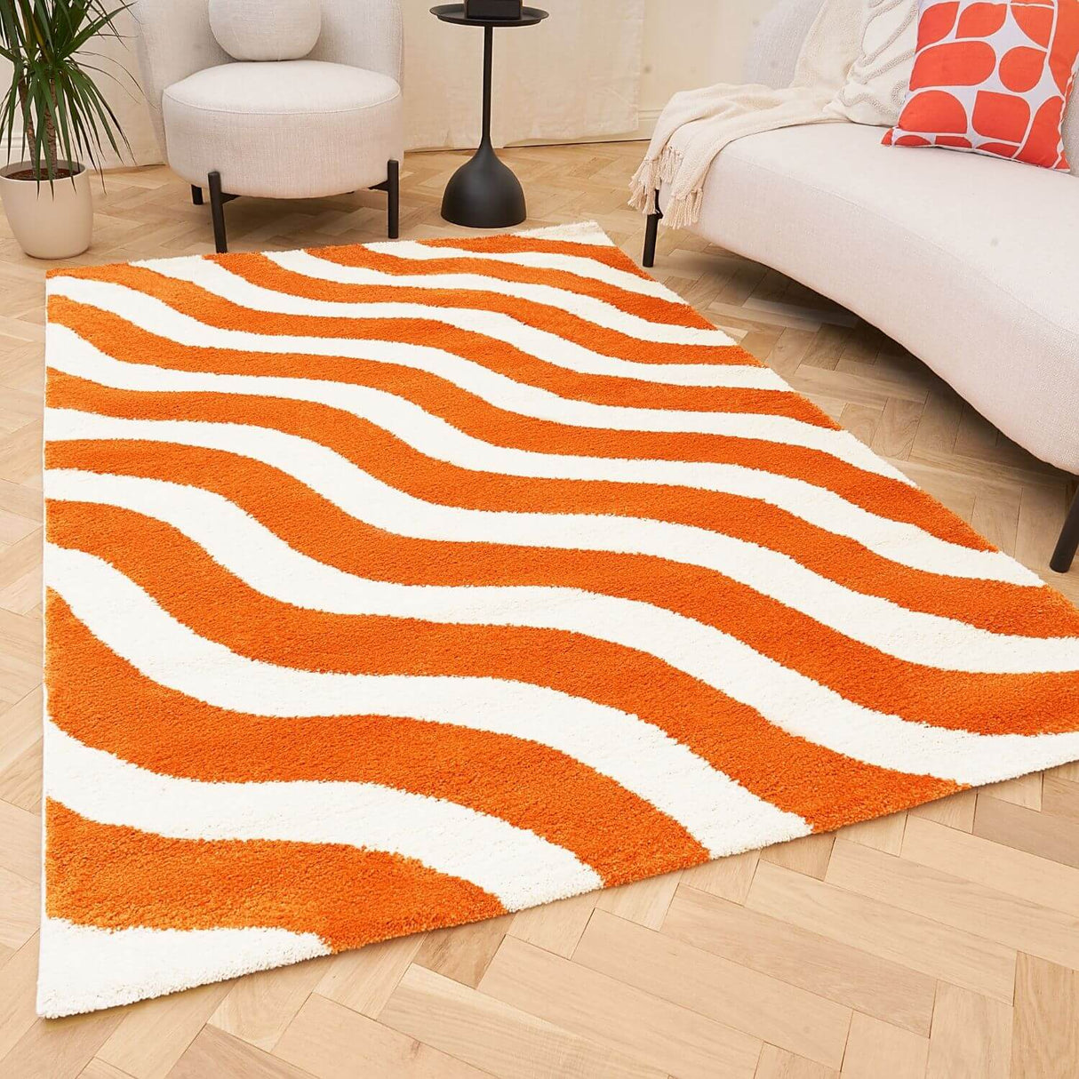 The Rugs Joli Wave Orange White Rug