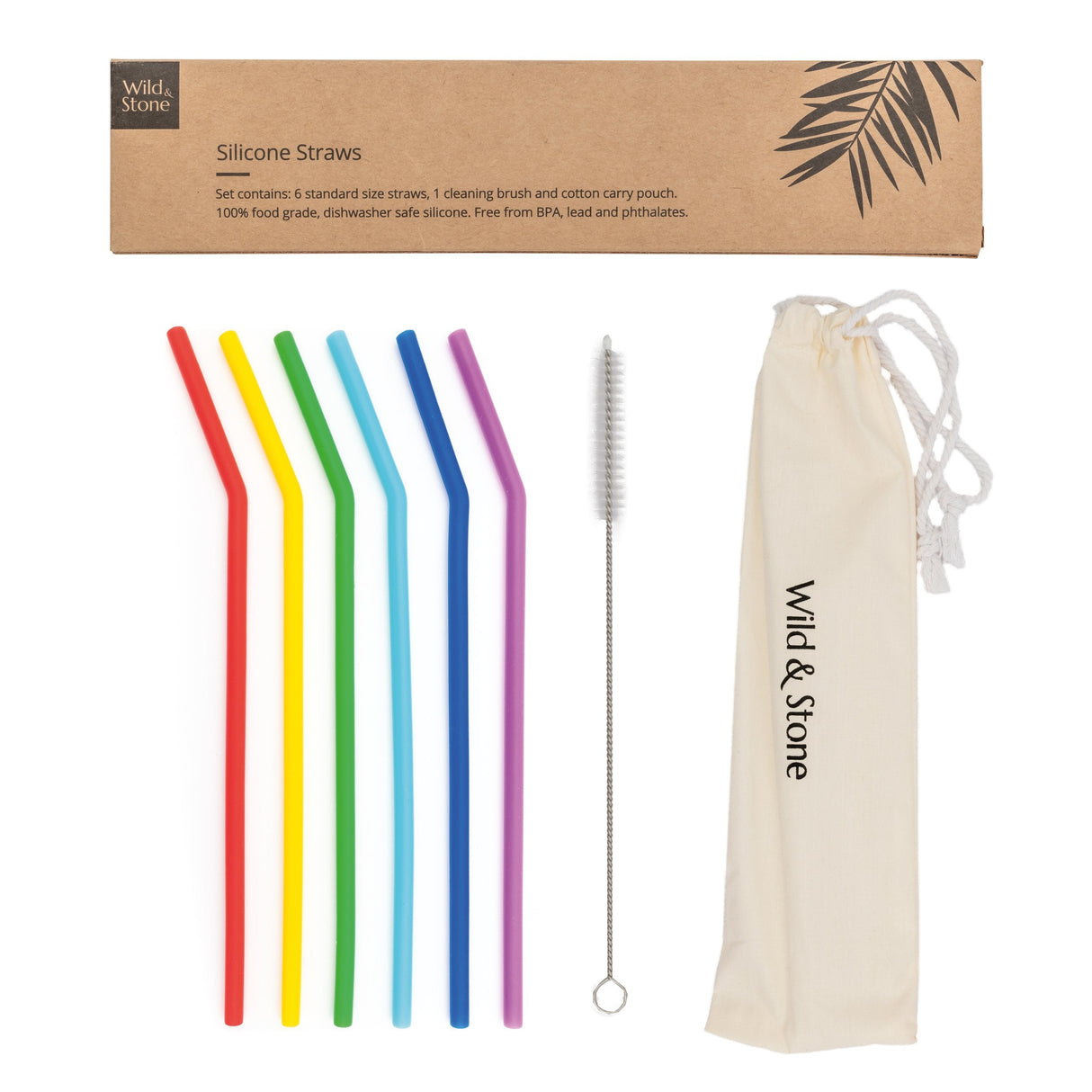 Wild & Stone Reusable Silicone Drinking Straws - 6 Pack